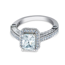 Ioka Jewelry - 14K White Solid Gold 2 Ct. Emerald Cut Cubic Zirconia CZ with Halo Wedding Engagement Ring