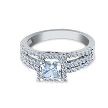 Ioka Jewelry - 14K White Solid Gold 1 Ct. Princess Cut with Halo Cubic Zirconia CZ Wedding Engagement Ring
