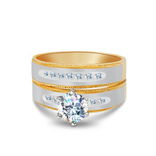 Ioka Jewelry - 14K Two Tone Solid Gold Cubic Zirconia CZ Women's Wedding Ring 2 Piece Set