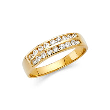 Ioka Jewelry - 14K Yellow Solid Gold Cubic Zirconia CZ Dual Row Band