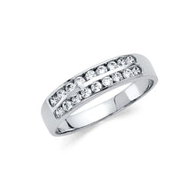Ioka Jewelry - 14K White Solid Gold Cubic Zirconia CZ Dual Row Band