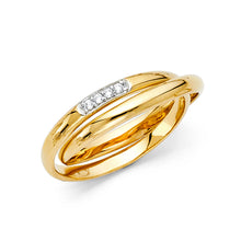 Ioka Jewelry - 14K Yellow Solid Gold Cubic Zirconia CZ Women's Dual Interlocked Rolling Ring Wedding Band