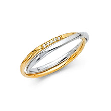 Ioka Jewelry - 14K Two Tone Solid Gold Cubic Zirconia CZ Women's Dual Interlocked Rolling Ring Wedding Band
