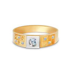 Ioka Jewelry - 14K Two Tone Solid Gold Cubic Zirconia CZ Ring Men's Band
