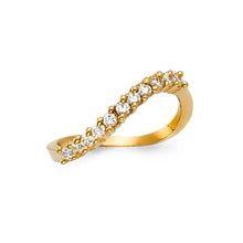 Ioka Jewelry - 14K Yellow Solid Gold 2MM Bent Twisted Cubic Zirconia CZ Women's Fashion Wedding Band