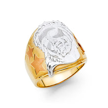 Ioka Jewelry - 14K Tri Color Solid Gold 20MM Cubic Zirconia CZ Jesus Head Religious Men's Ring
