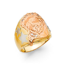 Ioka Jewelry - 14K Tri Color Solid Gold 20MM Cubic Zirconia CZ Jesus Head Religious Men's Ring