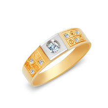 Ioka Jewelry - 14K Two Tone Solid Gold Cubic Zirconia CZ Ring Men's Band