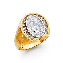 Ioka Jewelry - 14K Two Tone Solid Gold 18MM Cubic Zirconia CZ Religious Men's Ring