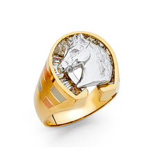 Ioka Jewelry - 14K Two Tone Solid Gold 18MM Cubic Zirconia CZ Lucky Horseshoe Men's Ring