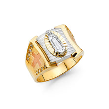Ioka Jewelry - 14K Two Tone Solid Gold 13MM Cubic Zirconia CZ Virgin Mary Men's Ring