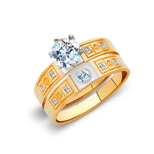 Ioka Jewelry - 14K Two Tone Solid Gold Cubic Zirconia CZ Wedding Engagement Ring Set