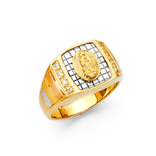 Ioka Jewelry - 14K Two Tone Solid Gold 13MM Cubic Zirconia CZ Virgin Mary Men's Ring