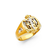 Ioka Jewelry - 14K Two Tone Solid Gold 12MM Cubic Zirconia CZ Jesus with Anchor Crucifix Men's Ring