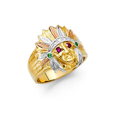 Ioka Jewelry - 14K Tri Color Solid Gold 18MM Cubic Zirconia CZ Native American Men's Ring
