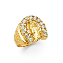 Ioka Jewelry - 14K Yellow Solid Gold 18MM Cubic Zirconia CZ Horseshoe Virgin Mary Men's Ring