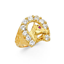 Ioka Jewelry - 14K Yellow Solid Gold 20MM Cubic Zirconia CZ Lucky Horseshoe with Horse Men's Ring