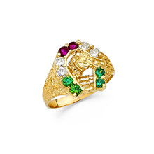 Ioka Jewelry - 14K Yellow Solid Gold 15MM Colorful Cubic Zirconia CZ Lucky Horseshoe with Horse Men's Ring