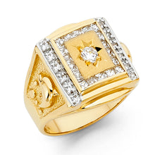 Ioka Jewelry - 14K Yellow Solid Gold 15MM Cubic Zirconia CZ Fancy Men's Ring