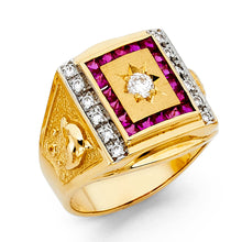 Ioka Jewelry - 14K Yellow Solid Gold 15MM Purple Cubic Zirconia CZ Fancy Men's Ring