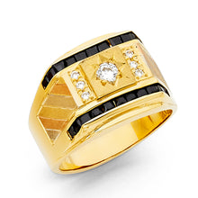 Ioka Jewelry - 14K Yellow Solid Gold 13MM Cubic Zirconia CZ Black Fancy Men's Ring