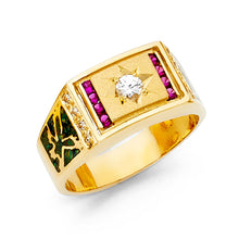 Ioka Jewelry - 14K Yellow Solid Gold 9MM Cubic Zirconia CZ Colorful Fancy Men's Ring
