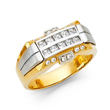Ioka Jewelry - 14K Yellow Solid Gold 10MM Cubic Zirconia CZ Fancy 2 Row Men's Ring