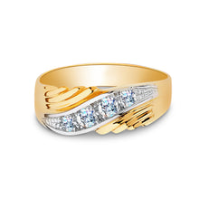 Ioka Jewelry - 14K Two Tone Solid Gold Cubic Zirconia CZ Ring Men's Band