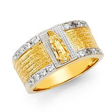 Ioka Jewelry - 14K Two Tone Solid Gold 11MM Cubic Zirconia CZ Virgin Mary Religious Men's Ring