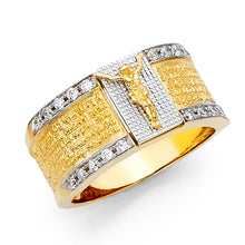 Ioka Jewelry - 14K Two Tone Solid Gold 11MM Cubic Zirconia CZ Jesus Crucifix Religious Men's Ring