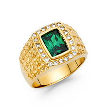 Ioka Jewelry - 14K Yellow Solid Gold 15MM Green Cubic Zirconia CZ Fancy Men's Ring