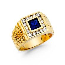 Ioka Jewelry - 14K Yellow Solid Gold 13MM Blue Cubic Zirconia CZ Men's Ring