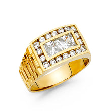 Ioka Jewelry - 14K Yellow Solid Gold 12MM Cubic Zirconia CZ Fancy Men's Ring
