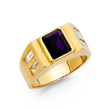 Ioka Jewelry - 14K Yellow Solid Gold 10MM Purple Cubic Zirconia CZ Men's Ring