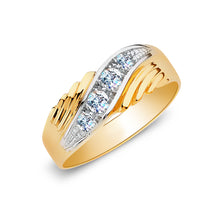 Ioka Jewelry - 14K Two Tone Solid Gold Cubic Zirconia CZ Ring Men's Band