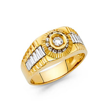 Ioka Jewelry - 14K Yellow Solid Gold 10MM Round Cubic Zirconia CZ Fancy Men's Ring