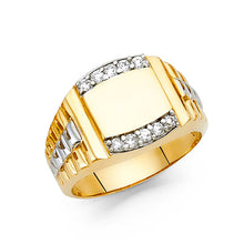 Ioka Jewelry - 14K Two Tone Solid Gold 13MM Cubic Zirconia CZ Men's Ring