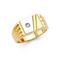 Ioka Jewelry - 14K Two Tone Solid Gold 10MM Cubic Zirconia CZ Men's Ring