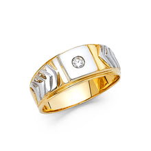 Ioka Jewelry - 14K Two Tone Solid Gold 8MM Cubic Zirconia CZ Men's Ring