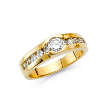 Ioka Jewelry - 14K Yellow Solid Gold 7MM Cubic Zirconia CZ With Stones On Band Men's Ring