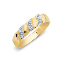 Ioka Jewelry - 14K Two Tone Solid Gold Cubic Zirconia CZ Ring Men's Band