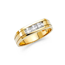 Ioka Jewelry - 14K Yellow Solid Gold 6MM 3 Stone Cubic Zirconia CZ Men's Ring