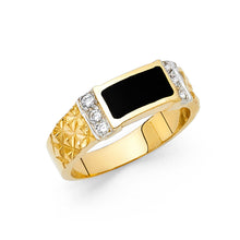 Ioka Jewelry - 14K Yellow Solid Gold 6MM Black Onyx With Cubic Zirconia Stones on Band Ring