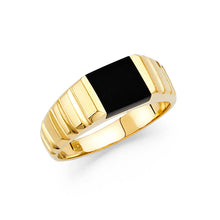 Ioka Jewelry - 14K Yellow Solid Gold 7MM Black Onyx Fancy Ring
