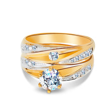 Ioka Jewelry - 14K Two Tone Solid Gold Cubic Zirconia CZ Wedding Engagement Ring Set