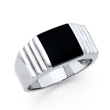Ioka Jewelry - 14K White Solid Gold 10MM Black Onyx Men's Ring
