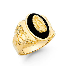 Ioka Jewelry - 14K Yellow Solid Gold 18MM Black Onyx Virgin Mary Religious Men's Ring