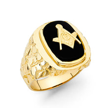 Ioka Jewelry - 14K Yellow Solid Gold 18MM Black Onyx Freemasonry Men's Ring
