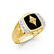 Ioka Jewelry - 14K Yellow Solid Gold 15MM Black Onyx with Yellow Stone and Horseshoe Men's Ring