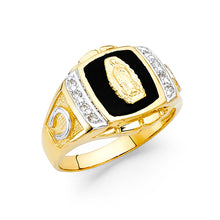 Ioka Jewelry - 14K Yellow Solid Gold 15MM Black Onyx Virgin Mary with Horseshoe Religious Men's Ring